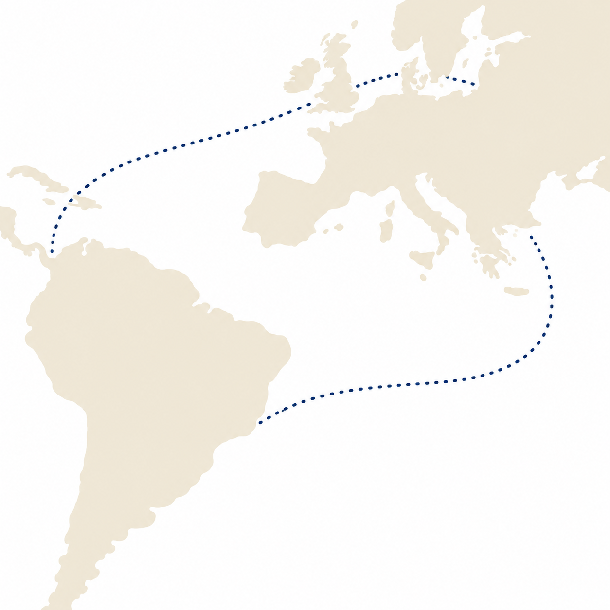 Illustrazione del collegamento commerciale tra Europa e Sud America, senza rappresentazione dei confini dell’accordo